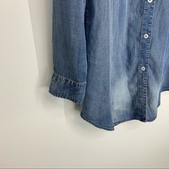 Pink Lily Blue Fade Lyocell Long Sleeve Casual Button Up Tunic Dress Size Small - Picture 5 of 15